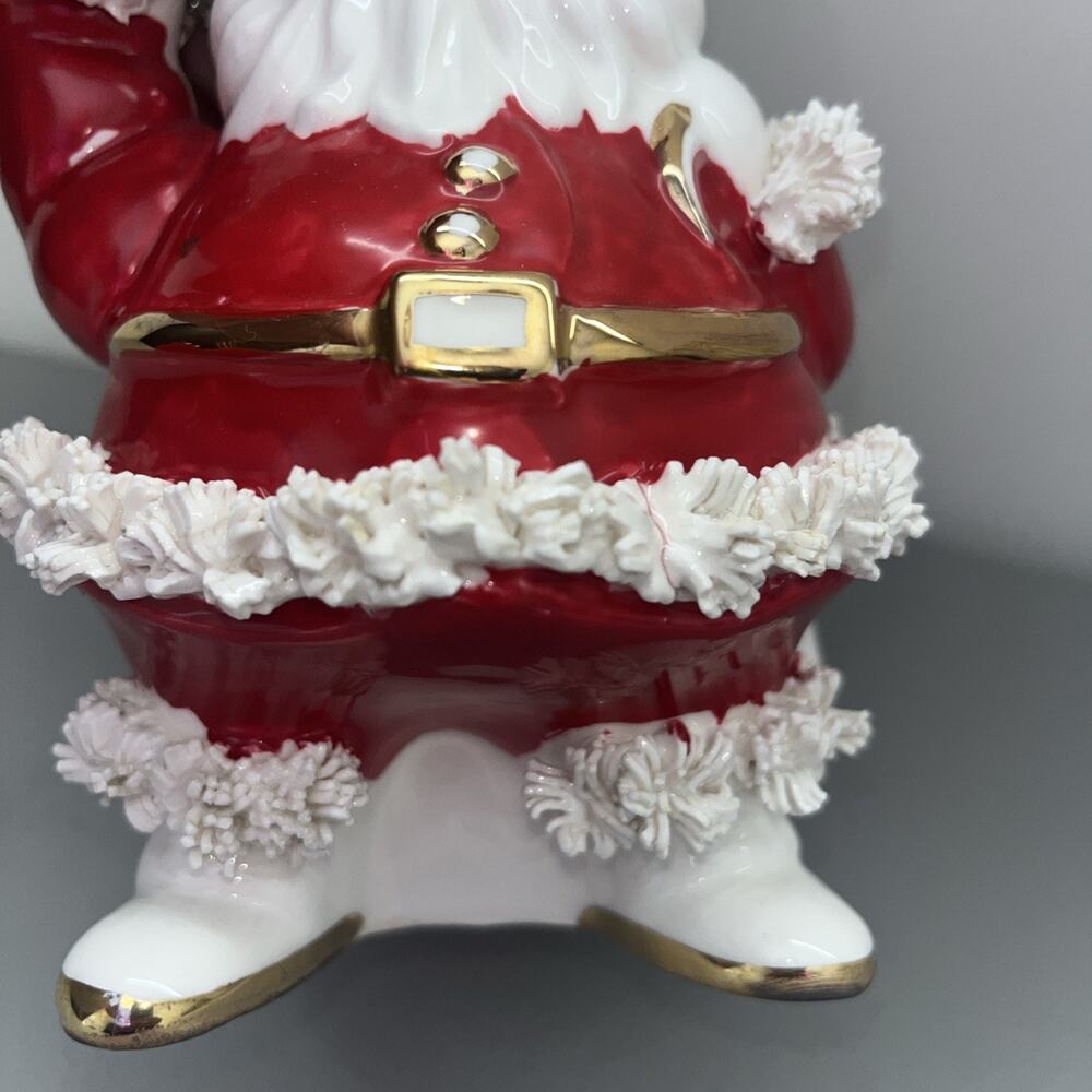 Napco Creations MCM Spaghetti Santa Christmas Planter w/Gold Trim S 413 A, 7.5" - Picture 11 of 16